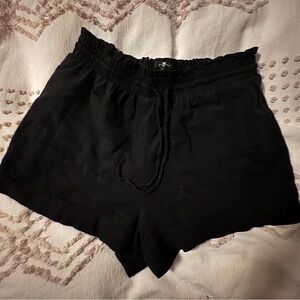 7 For All Mankind Black High-Waist Drawstring Linen Shorts Sz L